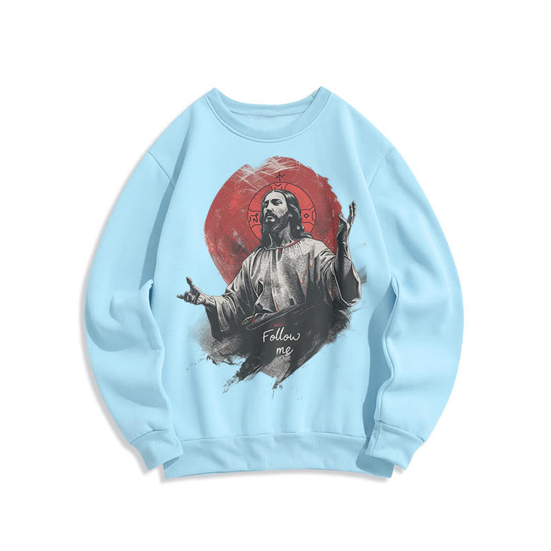 Sweat-shirt en polyester doublé polaire style classique avec auréole de Jésus « Suis-moi » de Christianartworkshop - Bleu - 2XL - image 14