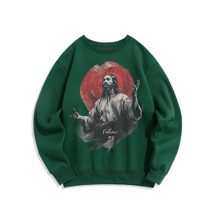 Sweat-shirt en polyester doublé polaire style classique avec auréole de Jésus « Suis-moi » de Christianartworkshop - Vert - 2XL - image 12
