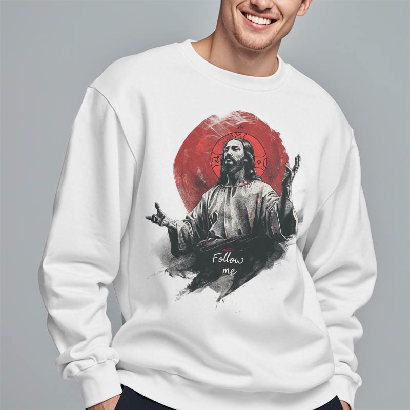 Sweat-shirt en polyester doublé polaire style classique avec auréole de Jésus « Suis-moi » de Christianartworkshop - image 5