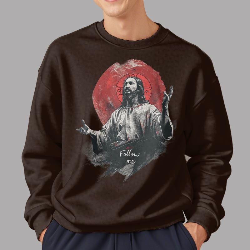 Sweat-shirt en polyester doublé polaire style classique avec auréole de Jésus « Suis-moi » de Christianartworkshop - image 11