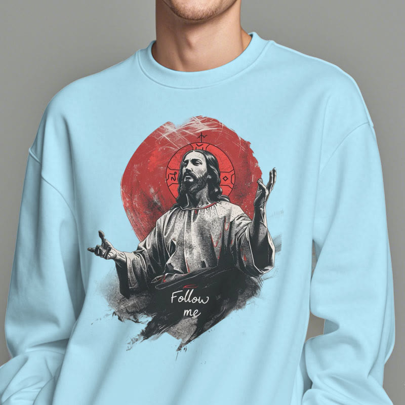 Sweat-shirt en polyester doublé polaire style classique avec auréole de Jésus « Suis-moi » de Christianartworkshop - image 15