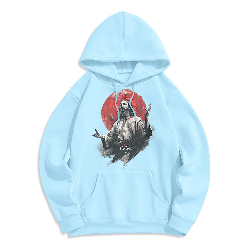Sweat à capuche Christianartworkshop style classique avec auréole de Jésus et « Suis-moi », doublé polaire, en polyester. - image 0