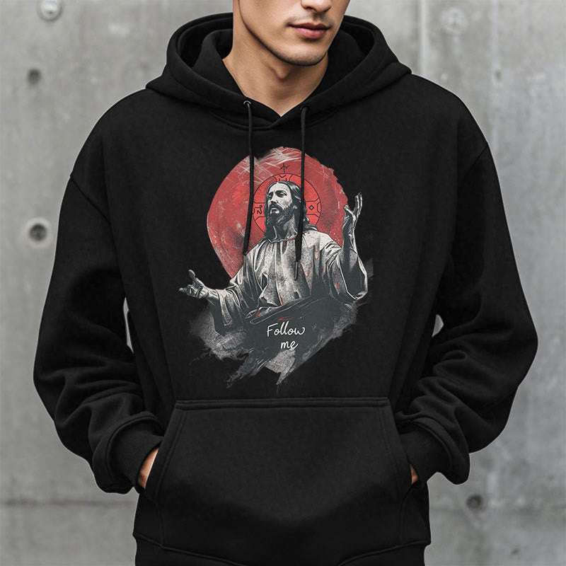Sweat à capuche Christianartworkshop style classique avec auréole de Jésus et « Suis-moi », doublé polaire, en polyester. - image 6