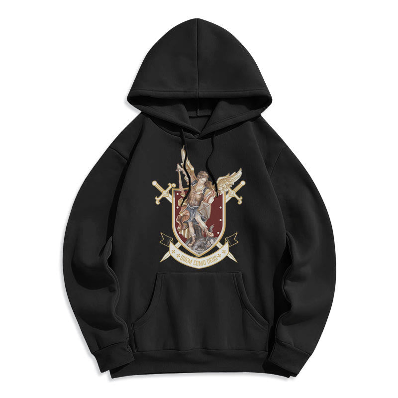 Sweat à capuche en polyester doublé polaire style classique Saint Michel Archange de Christianartworkshop - Noir - 2XL - image 5