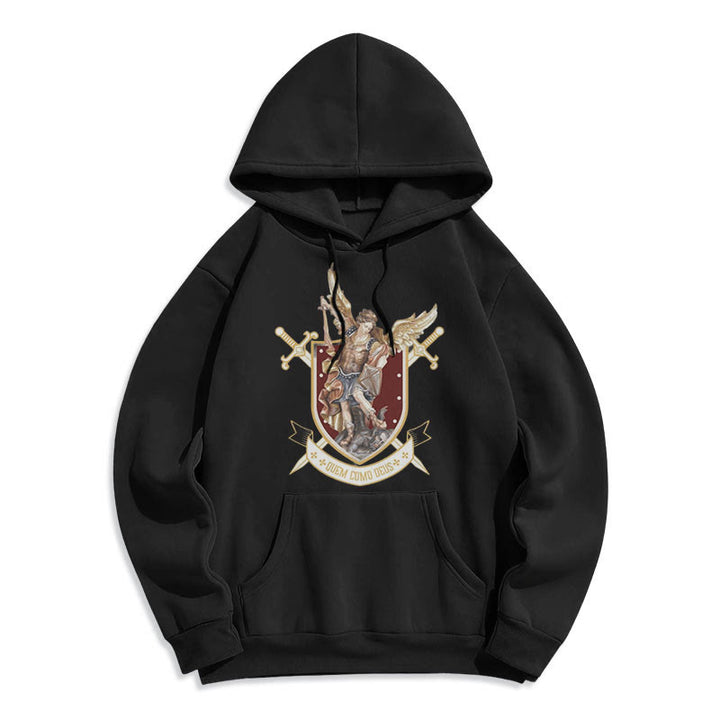 Sweat à capuche en polyester doublé polaire style classique Saint Michel Archange de Christianartworkshop - Noir - 2XL - image 5