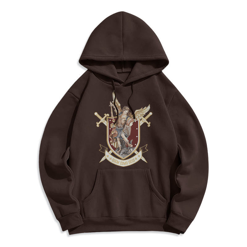 Sweat à capuche en polyester doublé polaire style classique Saint Michel Archange de Christianartworkshop - Brun - 2XL - image 11