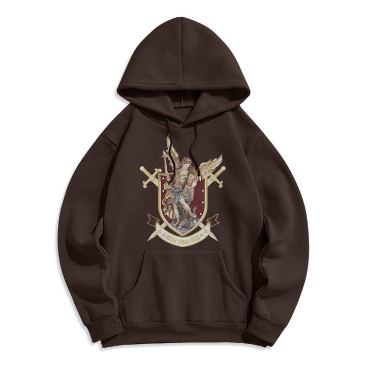 Sweat à capuche en polyester doublé polaire style classique Saint Michel Archange de Christianartworkshop - Brun - 2XL - image 11