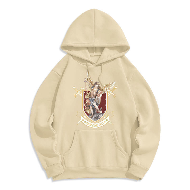 Sweat à capuche en polyester doublé polaire style classique Saint Michel Archange de Christianartworkshop - Beige - 2XL - image 9