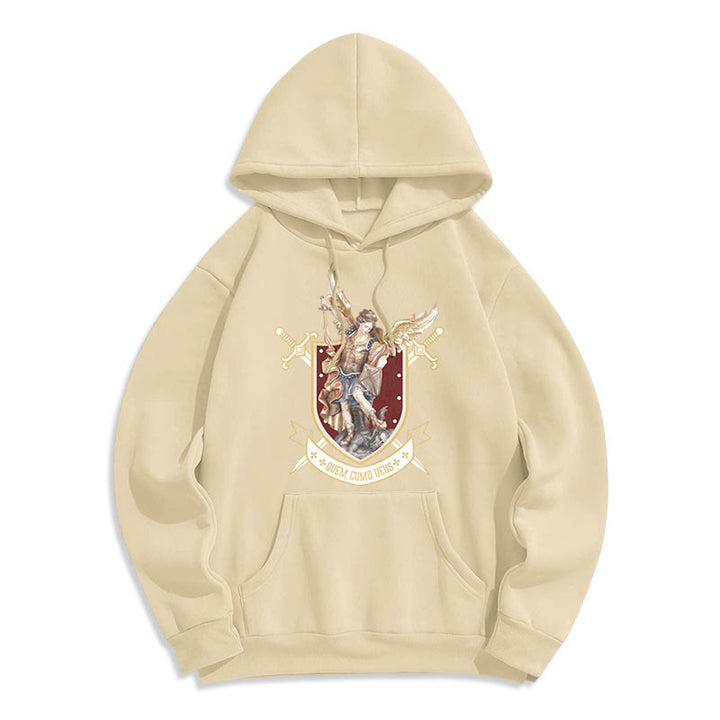 Sweat à capuche en polyester doublé polaire style classique Saint Michel Archange de Christianartworkshop - Beige - 2XL - image 9