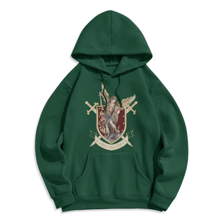 Sweat à capuche en polyester doublé polaire style classique Saint Michel Archange de Christianartworkshop - Vert - 2XL - image 13