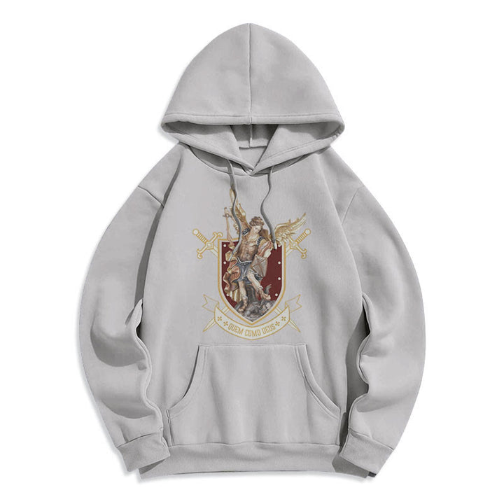 Sweat à capuche en polyester doublé polaire style classique Saint Michel Archange de Christianartworkshop - Gris - 2XL - image 17