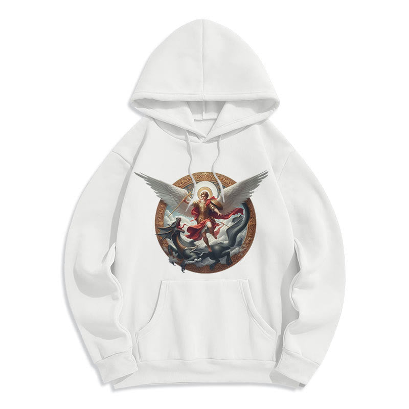 Sweat à capuche en polyester doublé polaire Christianartworkshop, style classique coloré, représentant le triomphe de l'archange Michel - image 0