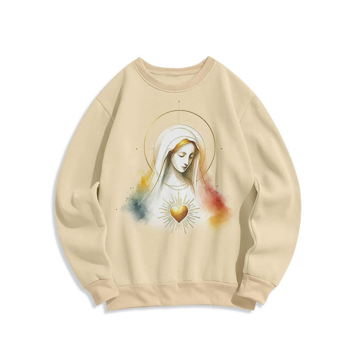 Sweat-shirt en polyester doublé polaire avec halo, emblème du Sacré-Cœur et de la Vierge Marie, style moderne de Christianartworkshop - image 9