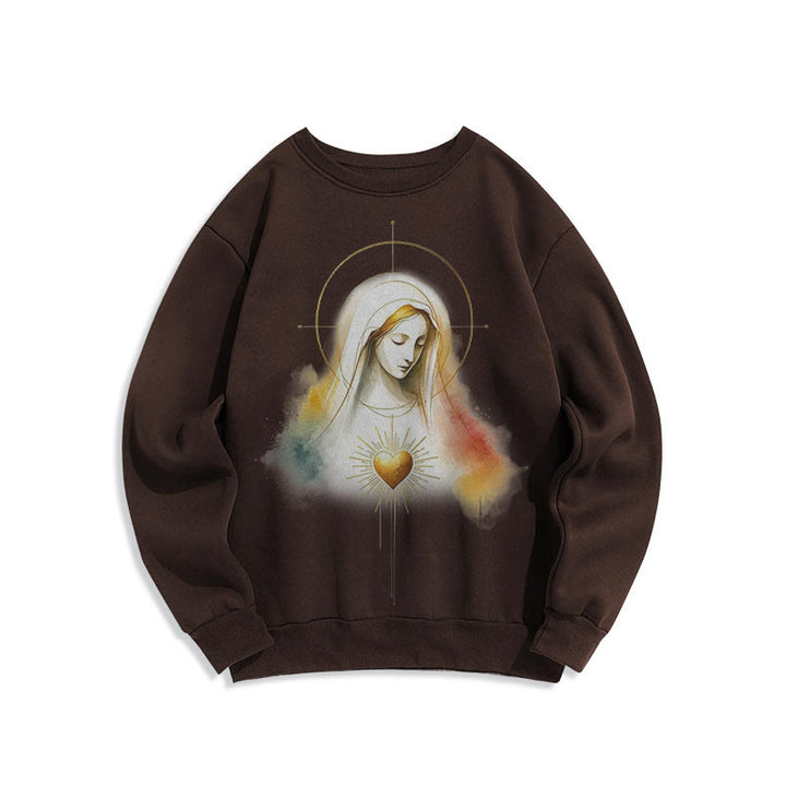 Sweat-shirt en polyester doublé polaire avec halo, emblème du Sacré-Cœur et de la Vierge Marie, style moderne de Christianartworkshop - image 11