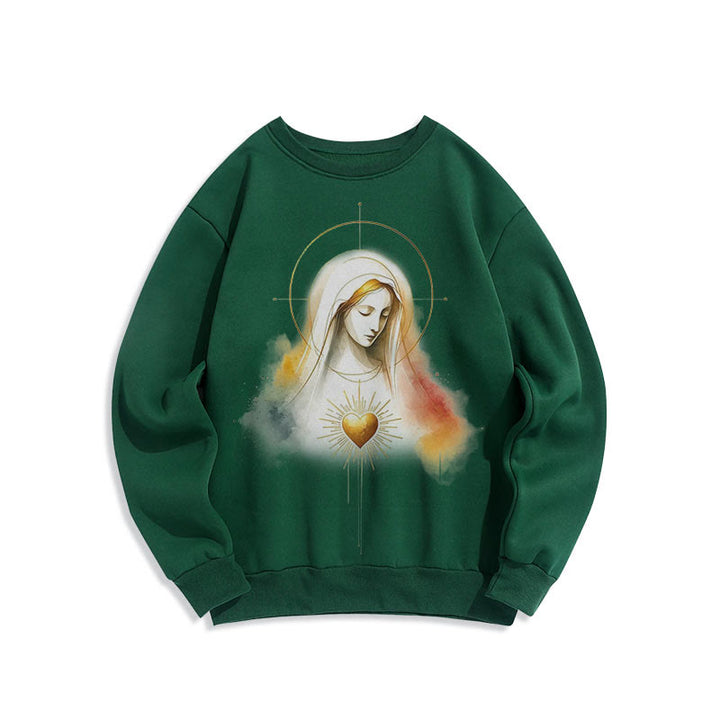 Sweat-shirt en polyester doublé polaire avec halo, emblème du Sacré-Cœur et de la Vierge Marie, style moderne de Christianartworkshop - image 13