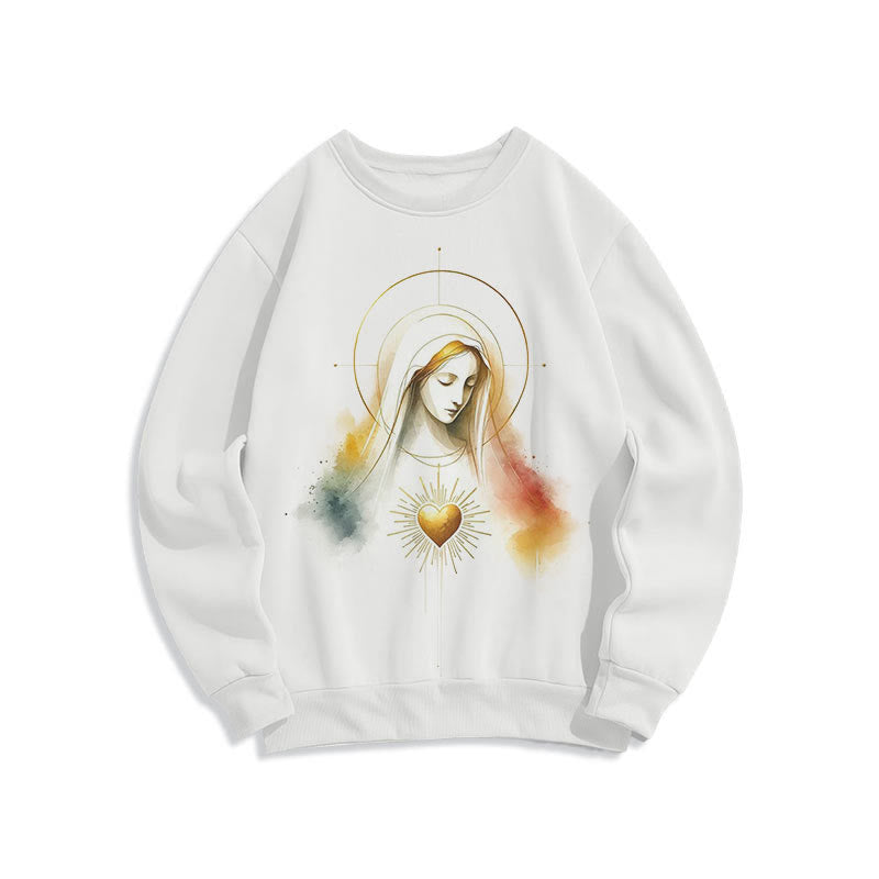 Sweat-shirt en polyester doublé polaire avec halo, emblème du Sacré-Cœur et de la Vierge Marie, style moderne de Christianartworkshop - image 7