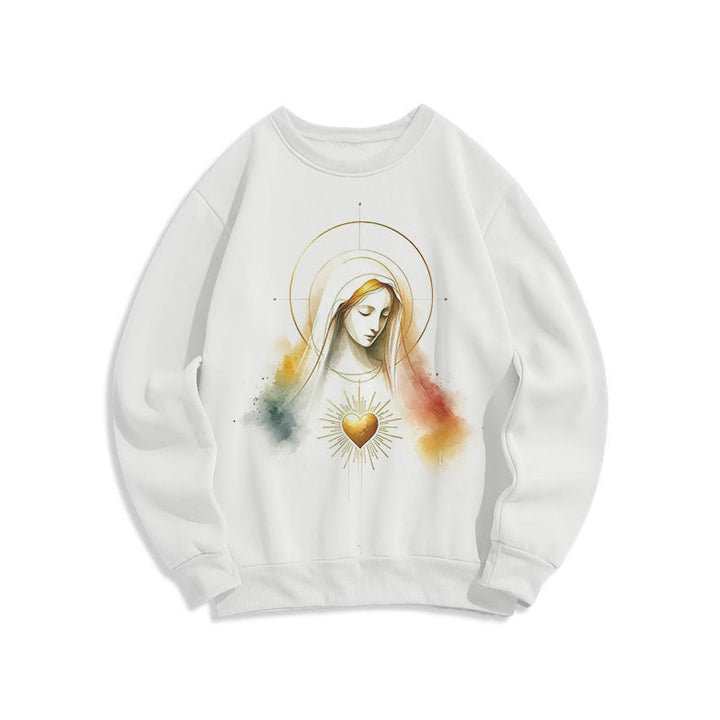 Sweat-shirt en polyester doublé polaire avec halo, emblème du Sacré-Cœur et de la Vierge Marie, style moderne de Christianartworkshop - image 7