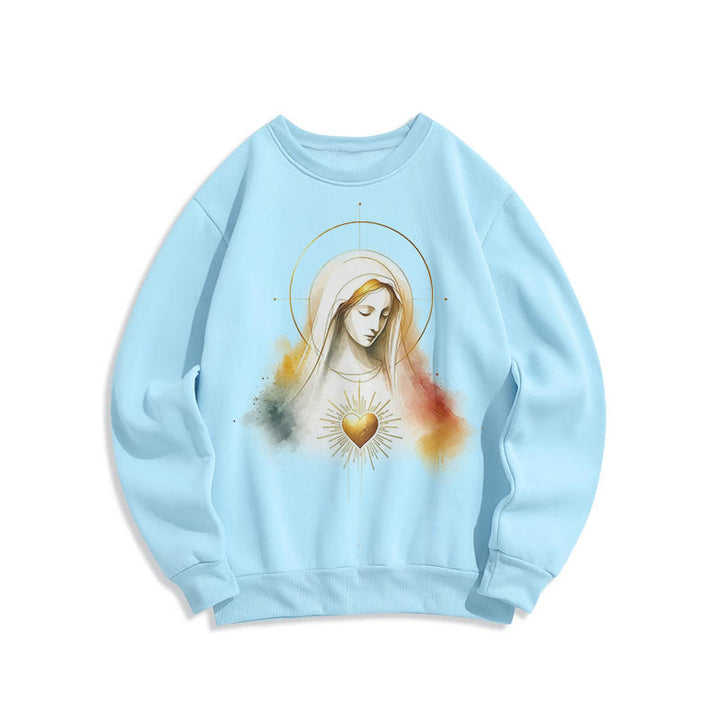Sweat-shirt en polyester doublé polaire avec halo, emblème du Sacré-Cœur et de la Vierge Marie, style moderne de Christianartworkshop - image 0