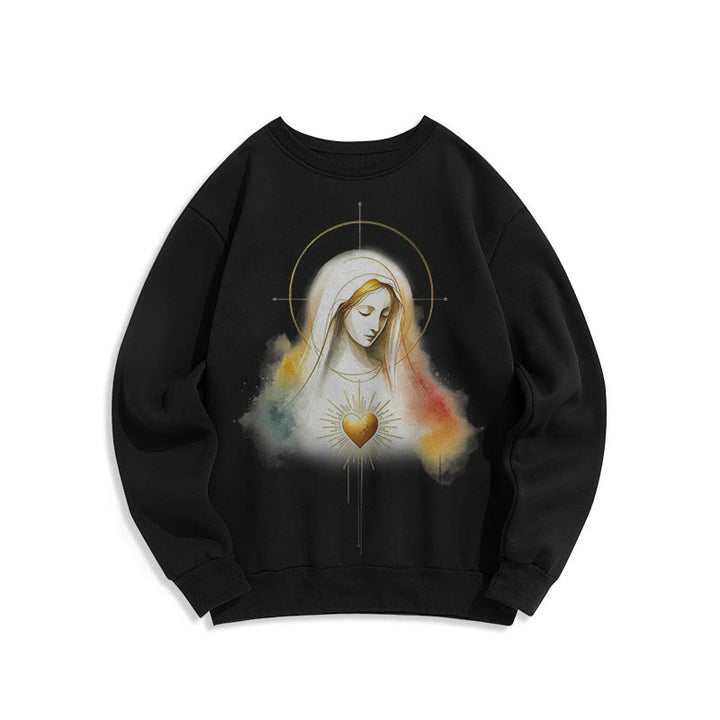 Sweat-shirt en polyester doublé polaire avec halo, emblème du Sacré-Cœur et de la Vierge Marie, style moderne de Christianartworkshop - image 5