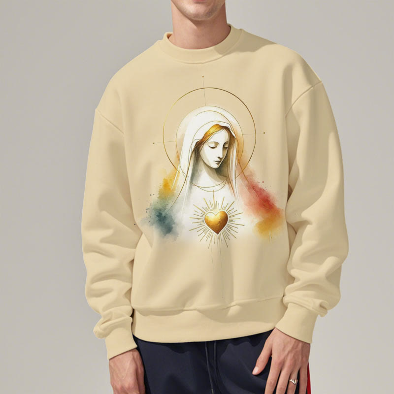 Sweat-shirt en polyester doublé polaire avec halo, emblème du Sacré-Cœur et de la Vierge Marie, style moderne de Christianartworkshop - image 10