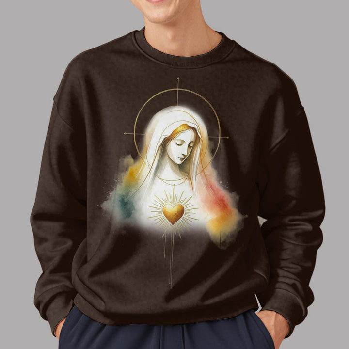 Sweat-shirt en polyester doublé polaire avec halo, emblème du Sacré-Cœur et de la Vierge Marie, style moderne de Christianartworkshop - image 12