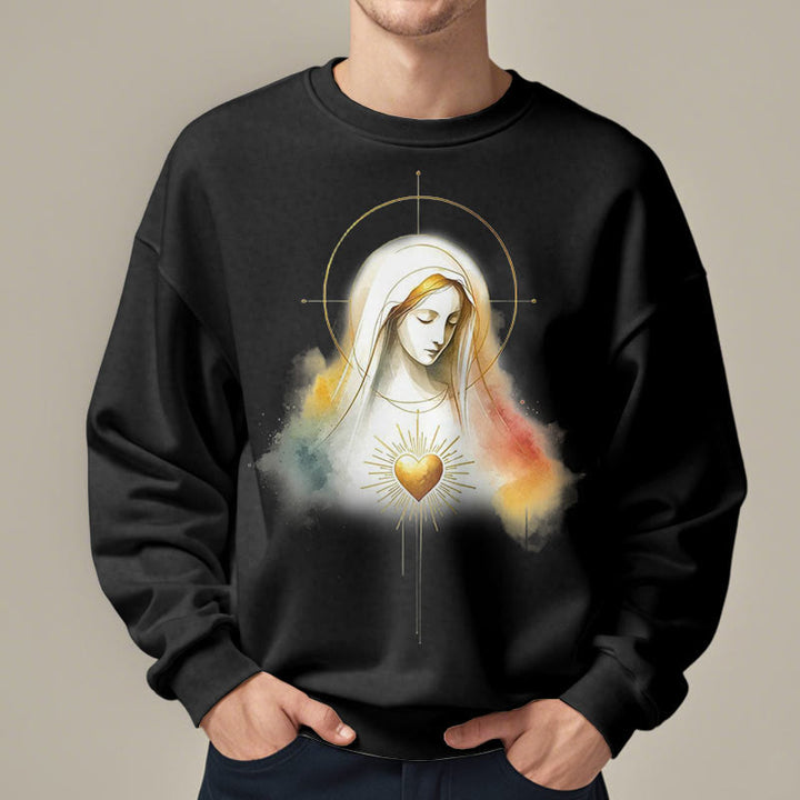 Sweat-shirt en polyester doublé polaire avec halo, emblème du Sacré-Cœur et de la Vierge Marie, style moderne de Christianartworkshop - image 6