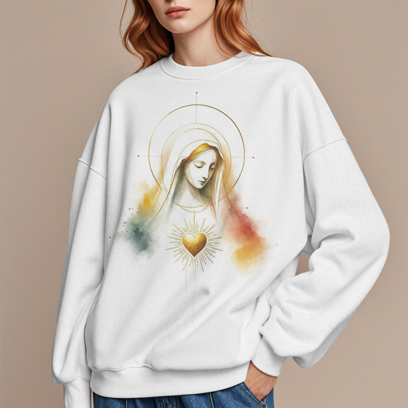 Sweat-shirt en polyester doublé polaire avec halo, emblème du Sacré-Cœur et de la Vierge Marie, style moderne de Christianartworkshop - image 8