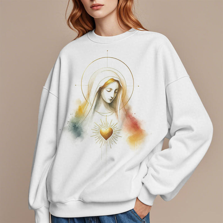 Sweat-shirt en polyester doublé polaire avec halo, emblème du Sacré-Cœur et de la Vierge Marie, style moderne de Christianartworkshop - image 8