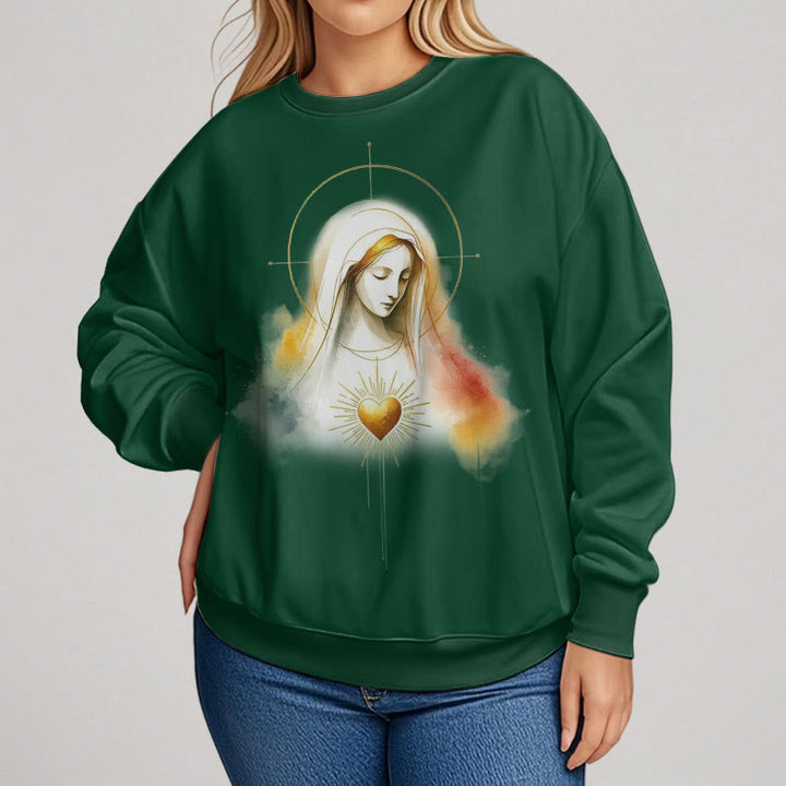 Sweat-shirt en polyester doublé polaire avec halo, emblème du Sacré-Cœur et de la Vierge Marie, style moderne de Christianartworkshop - image 14