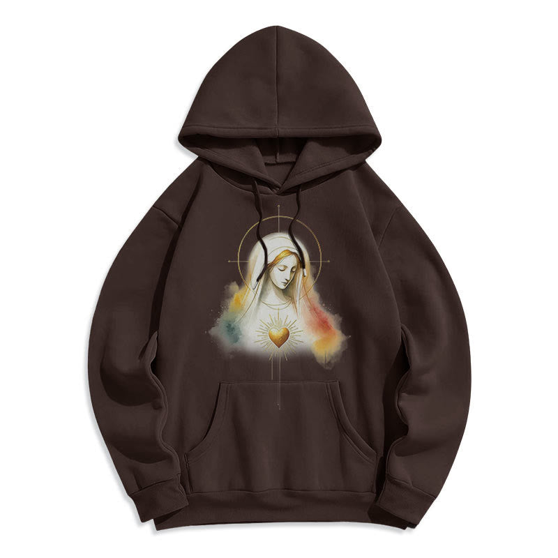 Sweat à capuche en polyester doublé polaire avec halo et motif Sacré-Cœur de la Vierge Marie, style moderne, Christianartworkshop - image 9