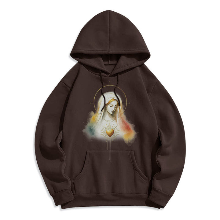 Sweat à capuche en polyester doublé polaire avec halo et motif Sacré-Cœur de la Vierge Marie, style moderne, Christianartworkshop - image 9