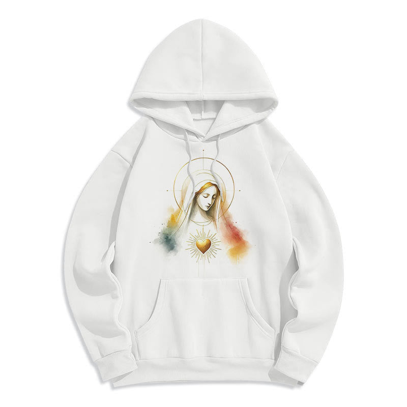 Sweat à capuche en polyester doublé polaire avec halo et motif Sacré-Cœur de la Vierge Marie, style moderne, Christianartworkshop - image 5