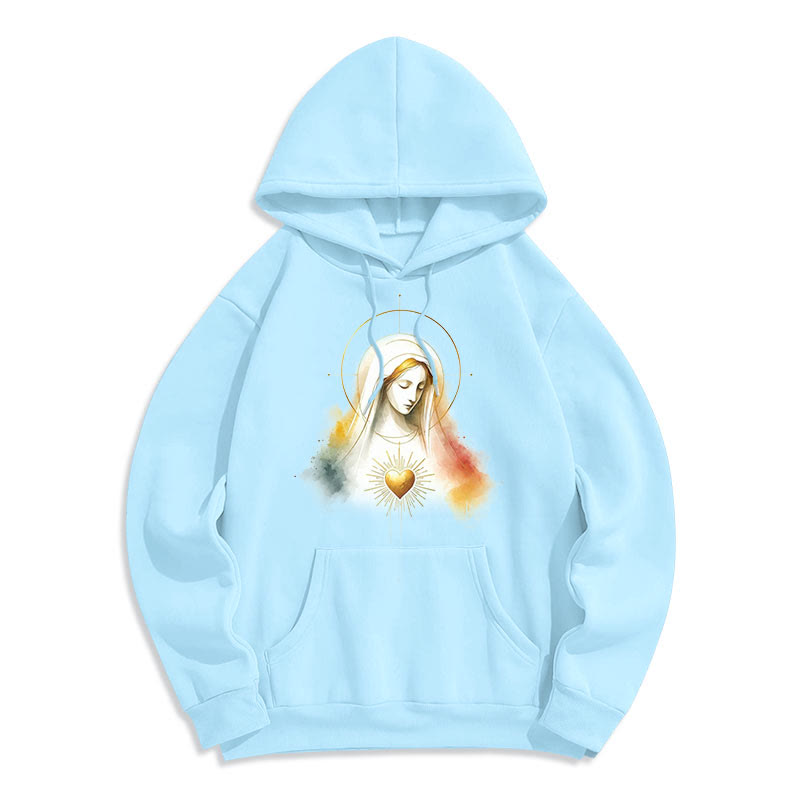 Sweat à capuche en polyester doublé polaire avec halo et motif Sacré-Cœur de la Vierge Marie, style moderne, Christianartworkshop - image 13