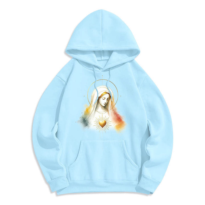 Sweat à capuche en polyester doublé polaire avec halo et motif Sacré-Cœur de la Vierge Marie, style moderne, Christianartworkshop - image 13