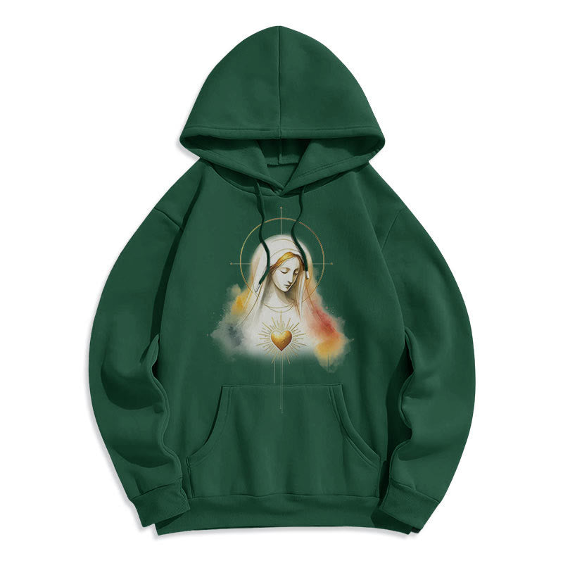 Sweat à capuche en polyester doublé polaire avec halo et motif Sacré-Cœur de la Vierge Marie, style moderne, Christianartworkshop - image 11
