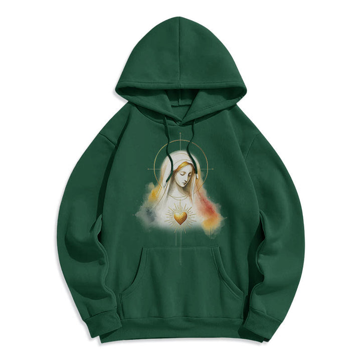 Sweat à capuche en polyester doublé polaire avec halo et motif Sacré-Cœur de la Vierge Marie, style moderne, Christianartworkshop - image 11