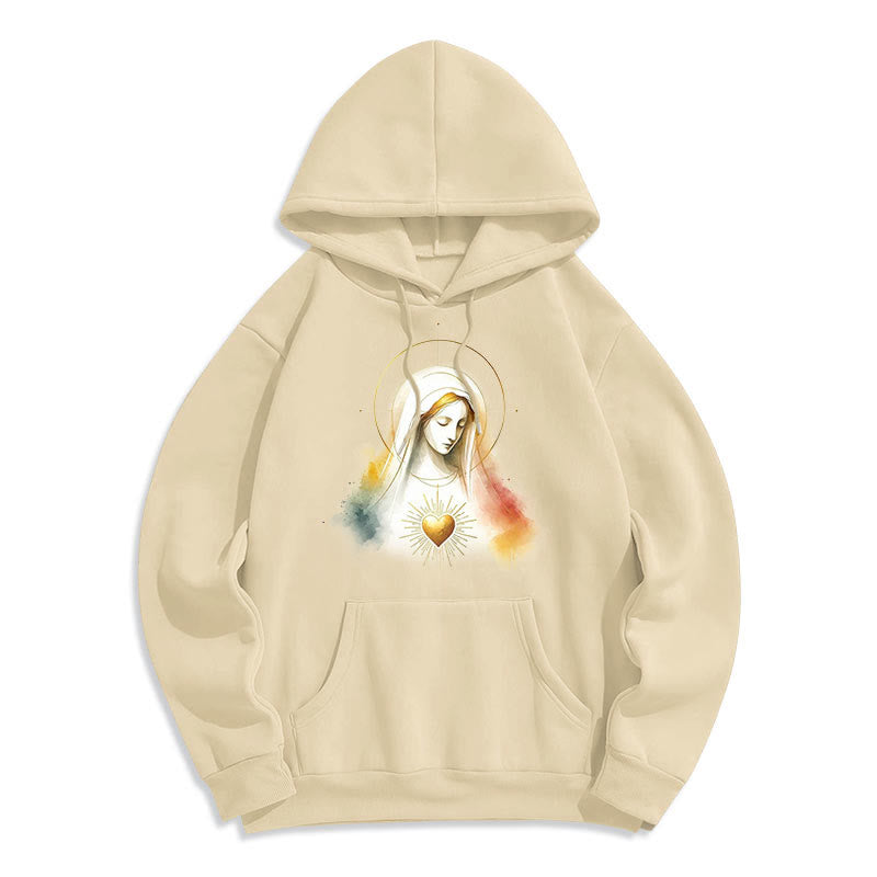 Sweat à capuche en polyester doublé polaire avec halo et motif Sacré-Cœur de la Vierge Marie, style moderne, Christianartworkshop - image 7