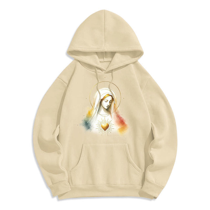 Sweat à capuche en polyester doublé polaire avec halo et motif Sacré-Cœur de la Vierge Marie, style moderne, Christianartworkshop - image 7