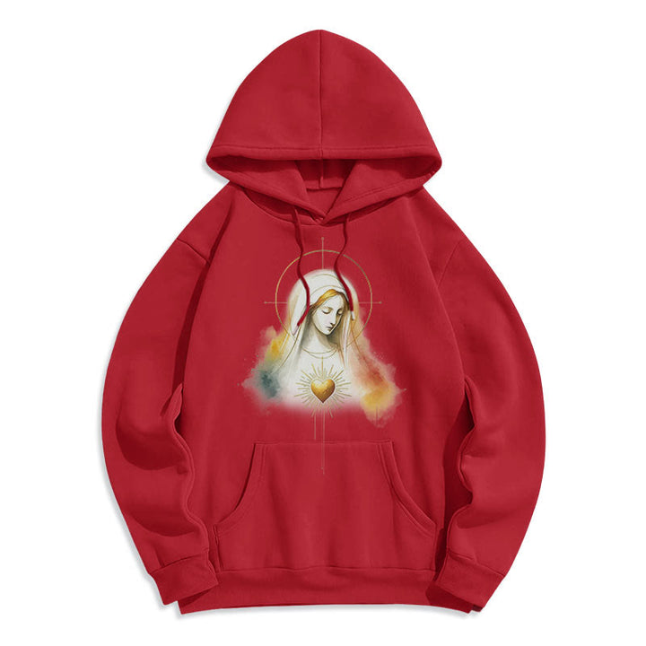 Sweat à capuche en polyester doublé polaire avec halo et motif Sacré-Cœur de la Vierge Marie, style moderne, Christianartworkshop - image 17