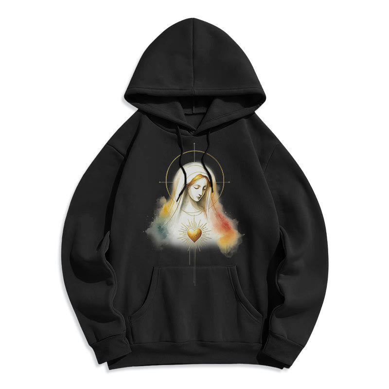 Sweat à capuche en polyester doublé polaire avec halo et motif Sacré-Cœur de la Vierge Marie, style moderne, Christianartworkshop - image 0