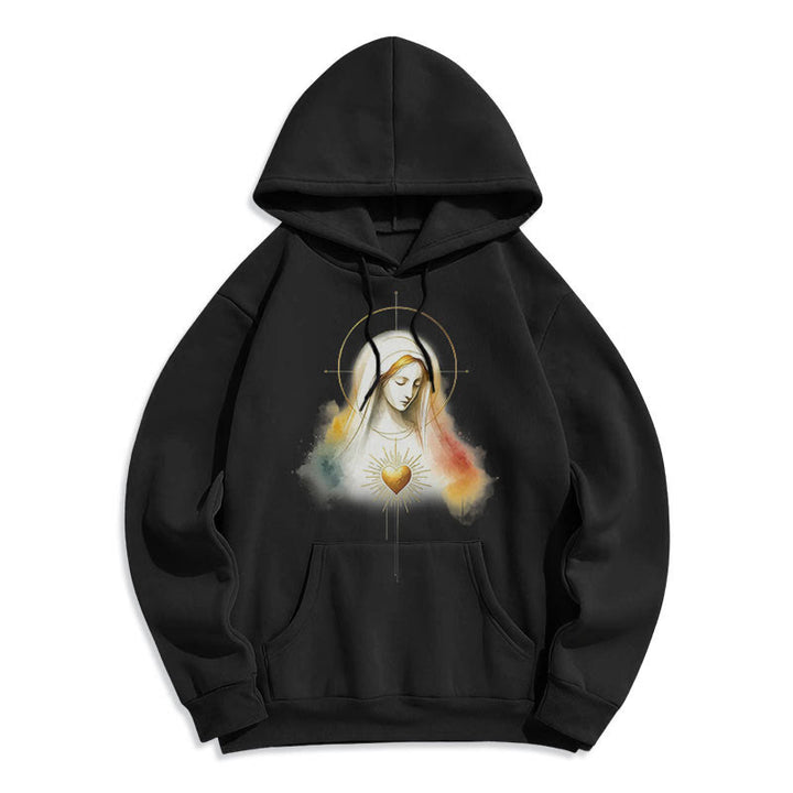 Sweat à capuche en polyester doublé polaire avec halo et motif Sacré-Cœur de la Vierge Marie, style moderne, Christianartworkshop - image 0