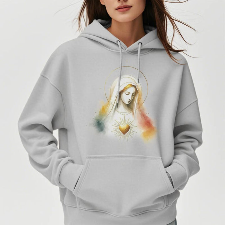 Sweat à capuche en polyester doublé polaire avec halo et motif Sacré-Cœur de la Vierge Marie, style moderne, Christianartworkshop - image 16