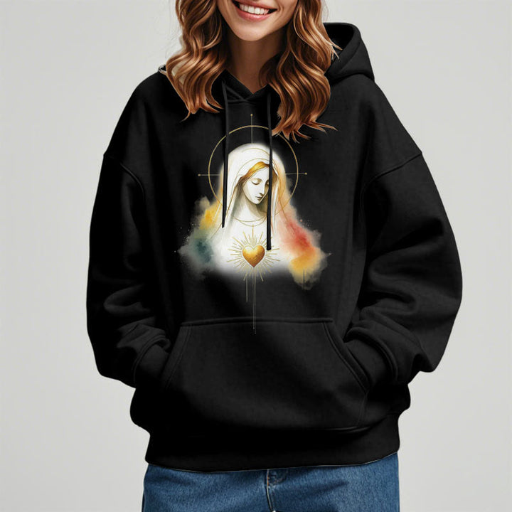 Sweat à capuche en polyester doublé polaire avec halo et motif Sacré-Cœur de la Vierge Marie, style moderne, Christianartworkshop - image 4