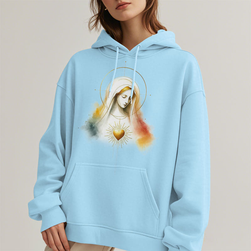 Sweat à capuche en polyester doublé polaire avec halo et motif Sacré-Cœur de la Vierge Marie, style moderne, Christianartworkshop - image 14