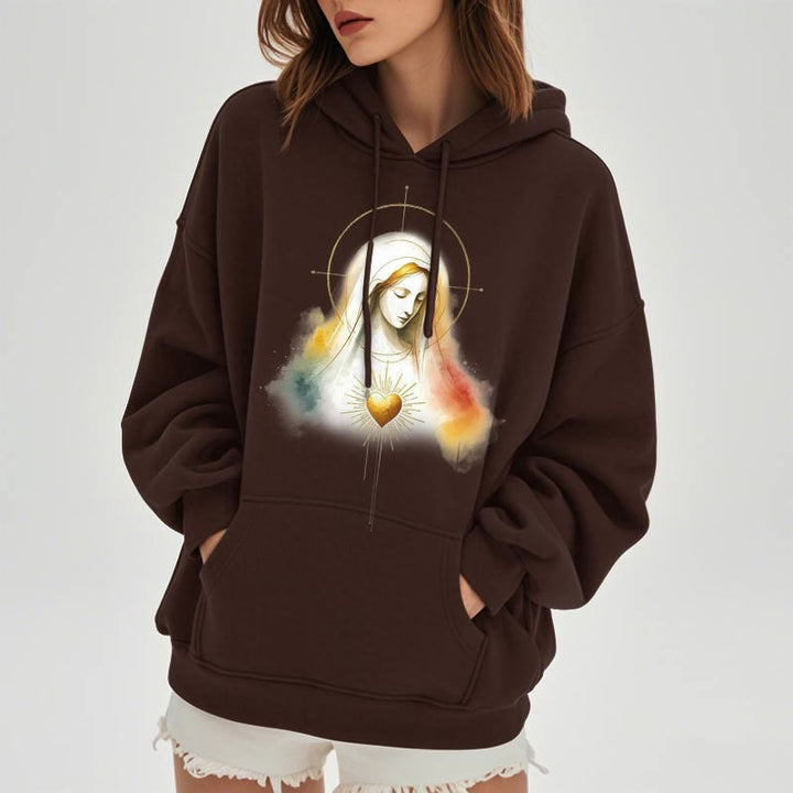 Sweat à capuche en polyester doublé polaire avec halo et motif Sacré-Cœur de la Vierge Marie, style moderne, Christianartworkshop - image 10