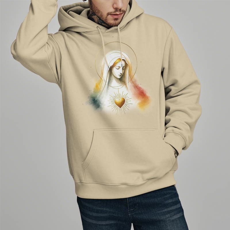 Sweat à capuche en polyester doublé polaire avec halo et motif Sacré-Cœur de la Vierge Marie, style moderne, Christianartworkshop - image 8