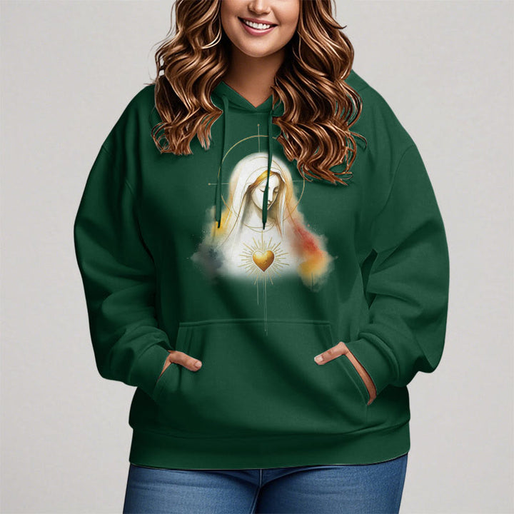Sweat à capuche en polyester doublé polaire avec halo et motif Sacré-Cœur de la Vierge Marie, style moderne, Christianartworkshop - image 12