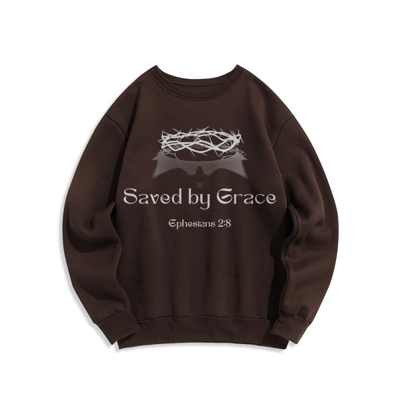 Sweat-shirt en polyester doublé polaire « Sauvé par la grâce » avec citation de Christianartworkshop - Brun - 2XL - image 10