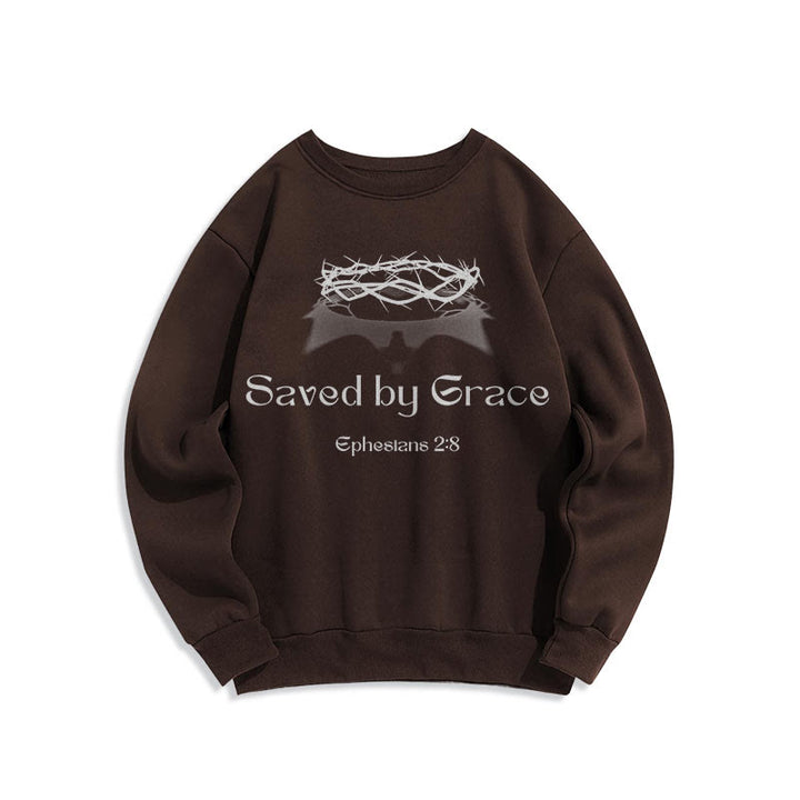Sweat-shirt en polyester doublé polaire « Sauvé par la grâce » avec citation de Christianartworkshop - Brun - 2XL - image 10