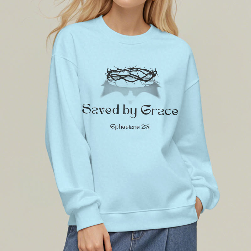 Sweat-shirt en polyester doublé polaire « Sauvé par la grâce » avec citation de Christianartworkshop - image 15